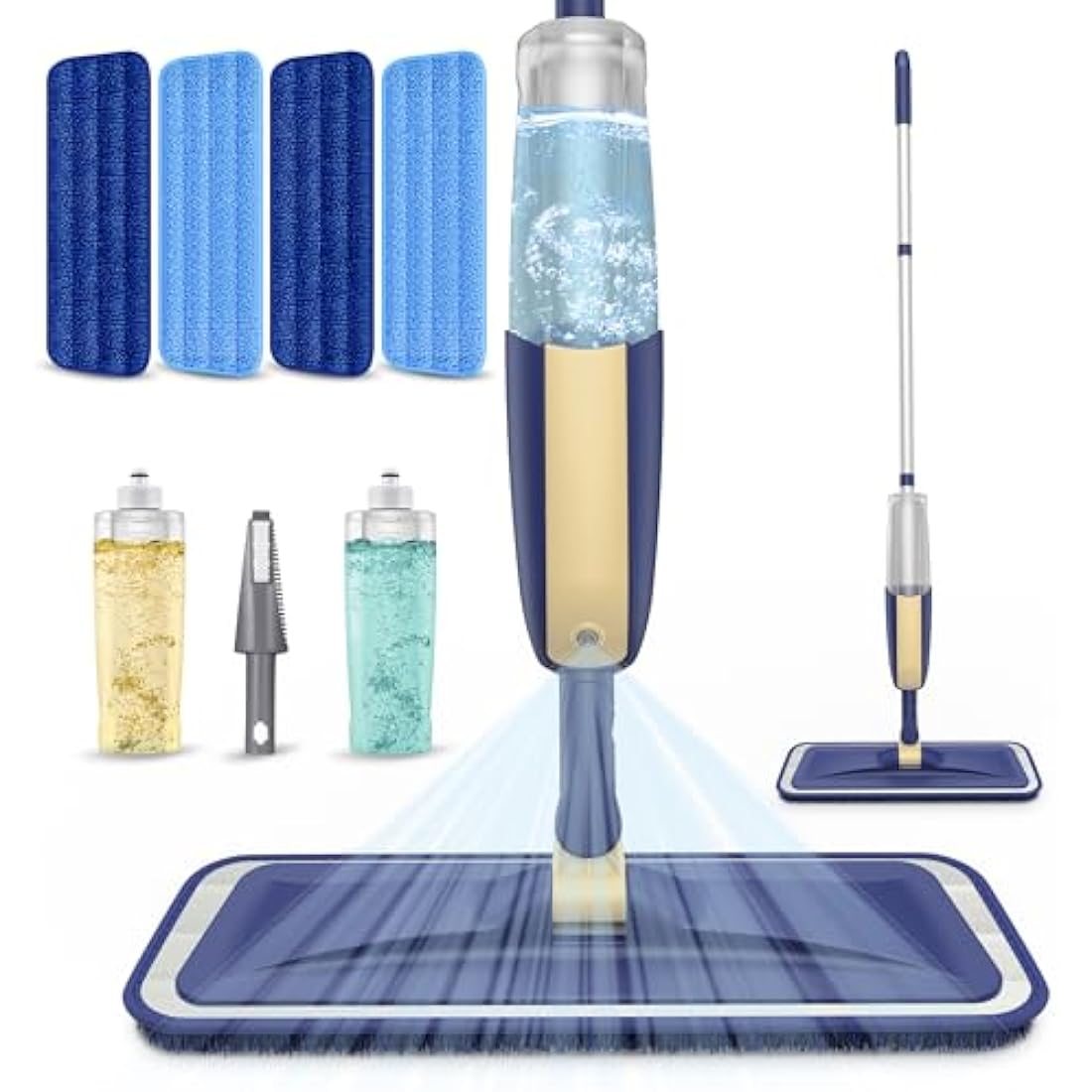 Microfibre Spray Mops with 4 Washable Pads for Floor Cleaning - MEXERRIS Wood Hard Floor Mop with Spray Wet & Dry Mops 2 Bottles Flat Mop Home Commercial Use for Hardwood Laminate Wood Tiles