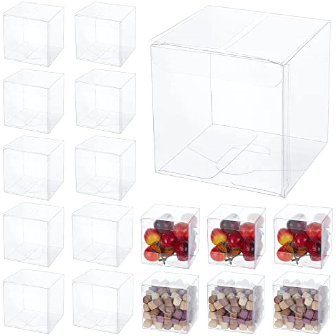 BENECREAT 30PCS 7x7x7cm Clear Cube Wedding Favour Boxes PVC Transparent Cube Gift Boxes for Jewelry Storage Display, Cake, Candy, Chocolate, Balloon