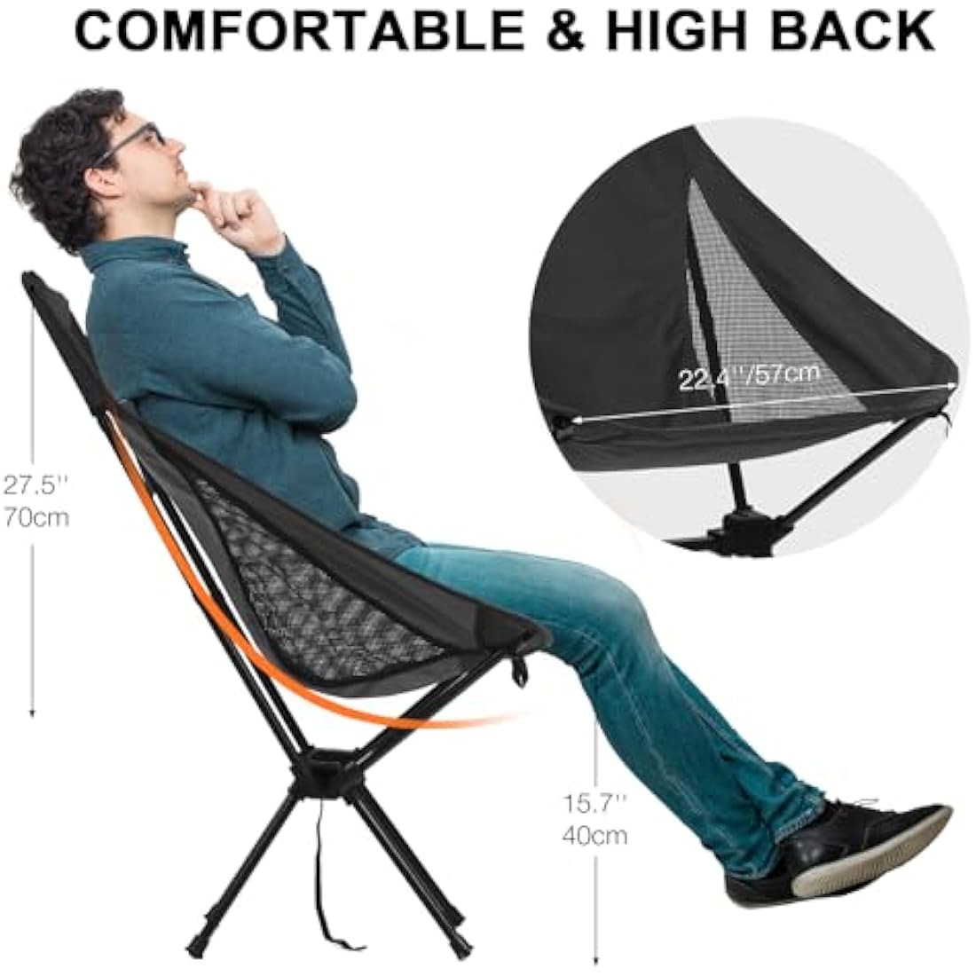 Outplea Lightweight Camp Chair Quick Setup, Minimalism Folding Camping Chairs for Beach Travel Fishing, 130kg Capacity, Black