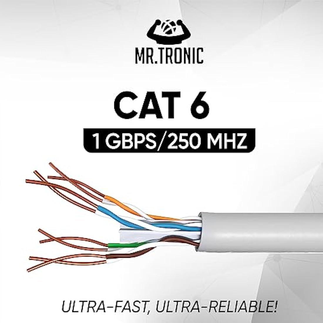 Mr. Tronic Bulk Cat 6 Ethernet Cable 305m, High Speed LAN Ethernet Network Cable, 305m Bulk Cat6 Internet 1 Gbps, 250 MHz, ADSL AWG24, UTP CCA (305 Meters, Grey)