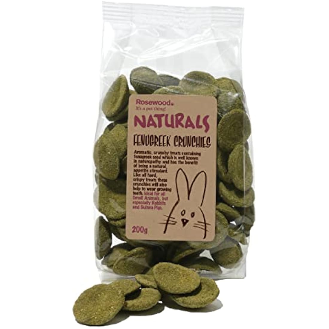 Rosewood Naturals Fenugreek Crunchies, Small Animal Treats for Rabbits, Guinea Pigs, Chinchillas, Degus, Hamsters, Gerbils, Mice and Rats, 200g