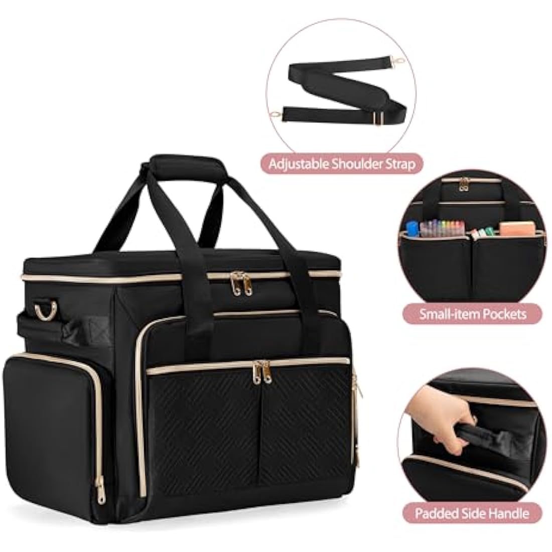 Prokva Rolling Teacher Bag with Wheels, Detachable Trolley, Fits 15.6” Laptop & Supplies, Black Patent Design