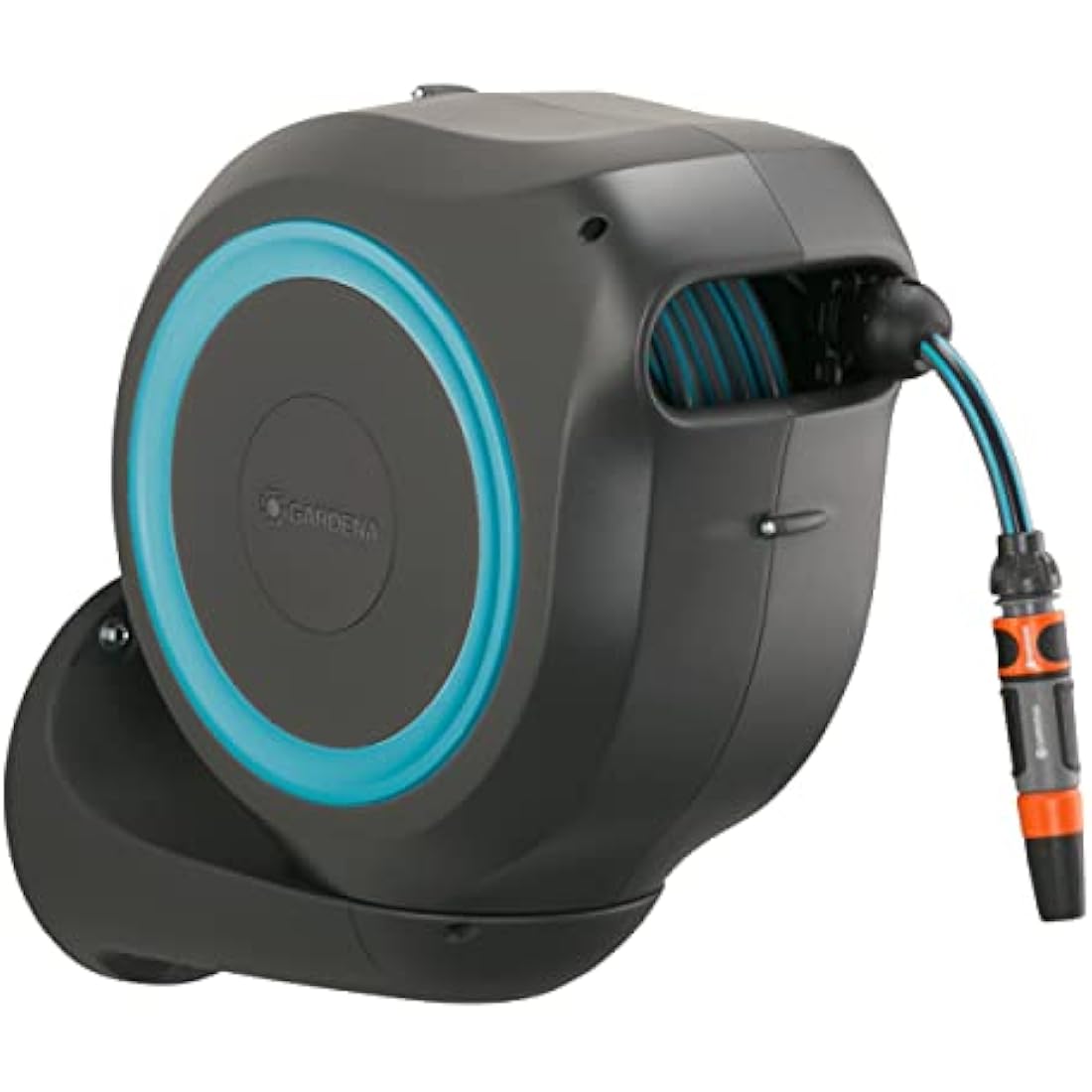 Gardena Wall-Mounted Hose Box Rollup M 20 m: Flexible Watering for Medium-Sized Gardens, Swivel Hose Reel, with Wall Bracket, System Parts and Nozzle, Including 20 m Gardena Hose (18610-20)
