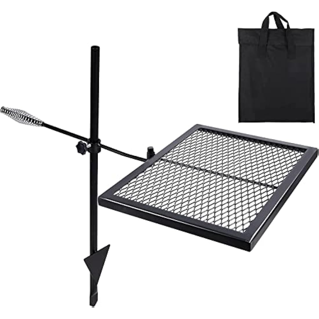 REDCAMP Swivel Campfire Grill Heavy Duty Steel Grate, Over Fire Camp Grill with Carrying Bag for Outdoor Open Flame Cooking (Black)