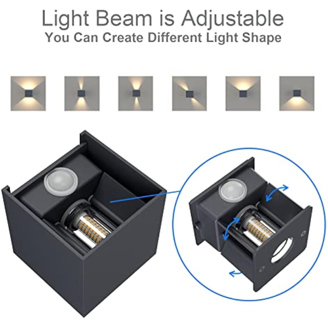 Klighten 2PCS Outdoor Wall Light with Motion Sensor, Waterproof IP54 Outside Wall Lamps with Sensor, Adjustable Beam Angle, Warm White 3000K, Antracita (G9 LED Bulb Include)