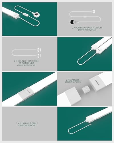 KUKUMAO LED Batten Light 5FT 45W with Plug,6000K Tube Light 5000LM Ceiling Light for Garage Office Cellar Shop Basement School Bathroom Restaurant Hotel Hostipatal Indoor or Outdoor.