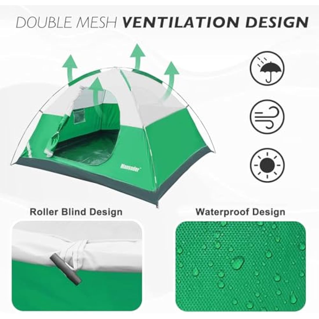 Mansader 2-3 Man Tent, Camping Tent Waterproof for 2-3 Person Dome Tent Lightweight Easy Set Up with Carry Bag for Outdoor Garden Backpacking Hiking Travel