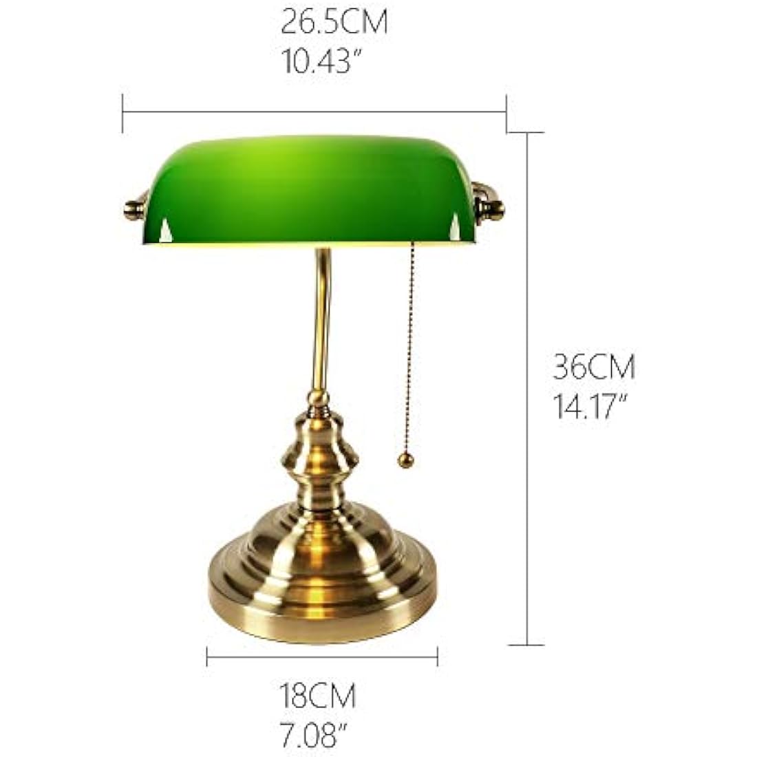 Newrays Green Glass Bankers Desk Lamp with Pull Chain Switch Plug in Fixture,Satin Brass Finish