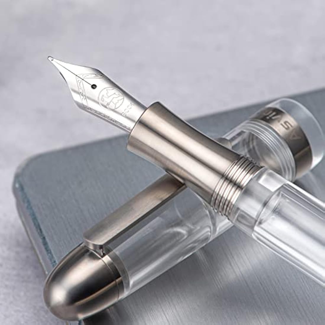 Asvine P36 Titanium Fountain Pen Clear Transparent Acrylic Piston Filling Pen, Bock Broad Nib Smooth Writing Pen Case Set