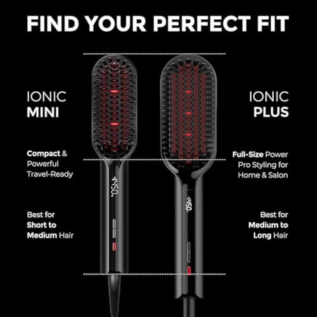 TYMO Ionic Plus Hair Straightener Brush UK, Upgraded Straightening Brush with Dense Bristles for Thick Hair, 16 Temps (80℃~230℃) LED Display, 10 Million ions, Dual Voltage, Hot Brush for Women (Black)