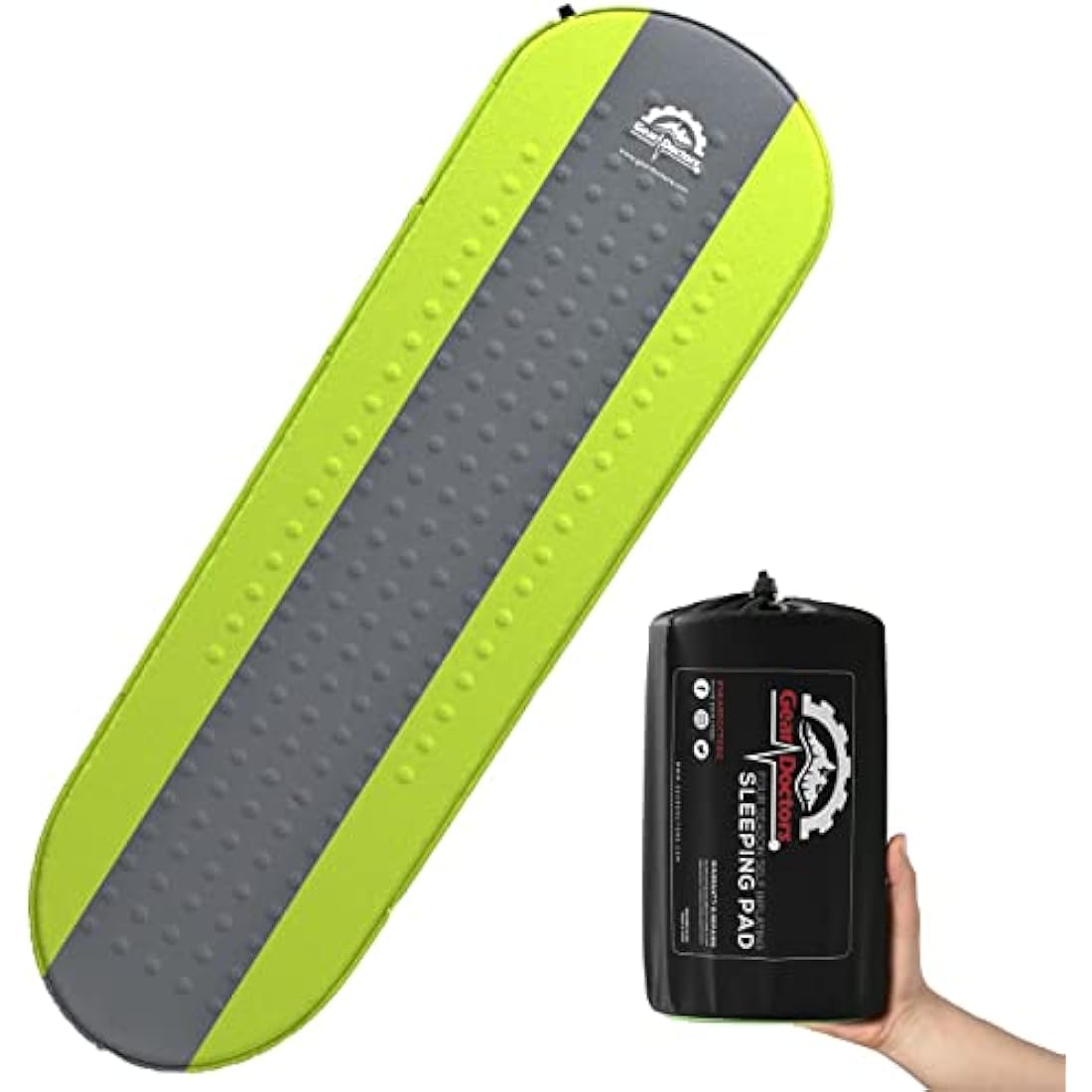 Gear Doctors - Self Inflating Sleeping Pad - 4.3 R Four Season Camping pad-1.5 Inch Thick Air Foam Hybrid- Perfect Size Mattress for Camping Backpacking Travel with Insulation for Cold Winters
