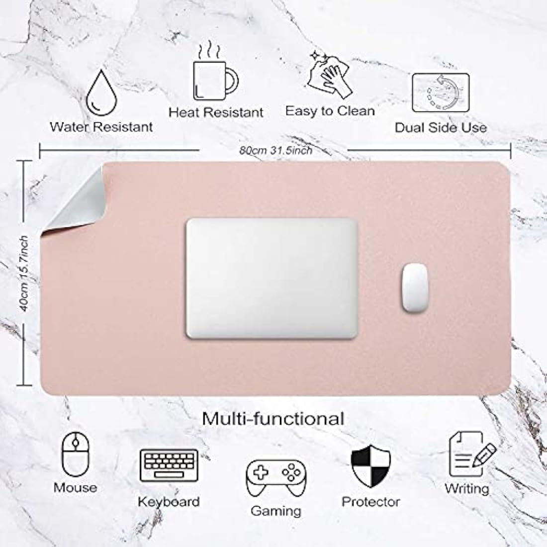 Desk Pad Large, Desk Mat, Extended Mouse Mat, Mouse Pad XL, Desk Blotter, DOBAOJIA Laptop Pad Writing Pad for Office/Home, Dual-Side Use PU Leather Waterproof 31.5" X 15.7" (Pink/Silver)
