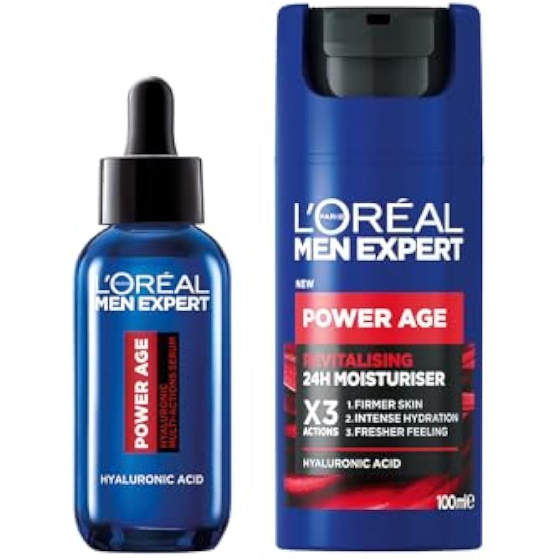 L’Oréal Paris Men Expert Power Bundle Gift Set for Men, Revitalising Moisturiser XL 100ml and Multi-action Serum 30ml, Power Age Duo With Hyaluronic Acid, for Dull and Dry Skin