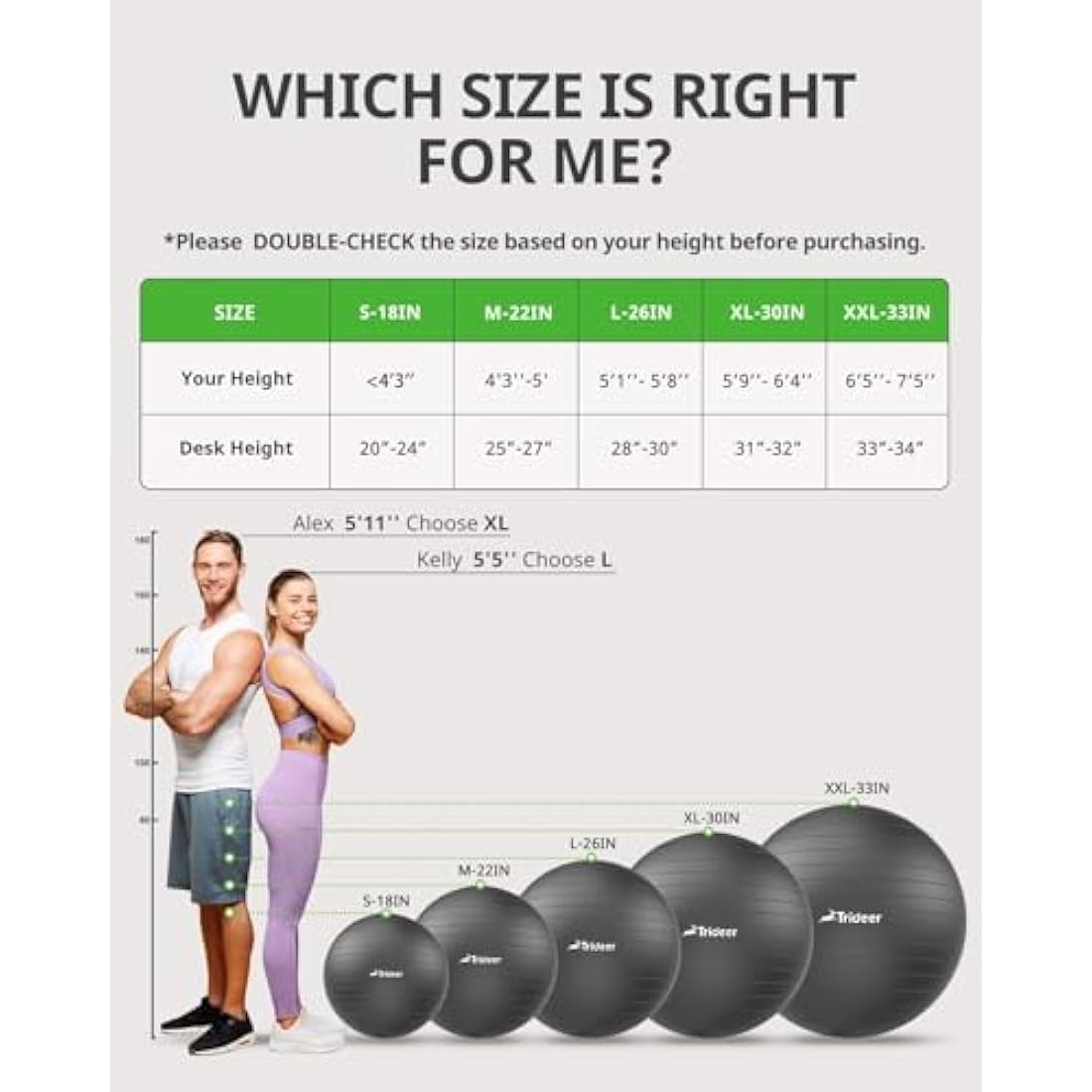 Trideer Exercise & Yoga Ball - 5 Sizes, Pregnancy & Maternity, Anti-Burst, Heavy Duty, Office Chair Ball & Gym Ball with Quick Pump