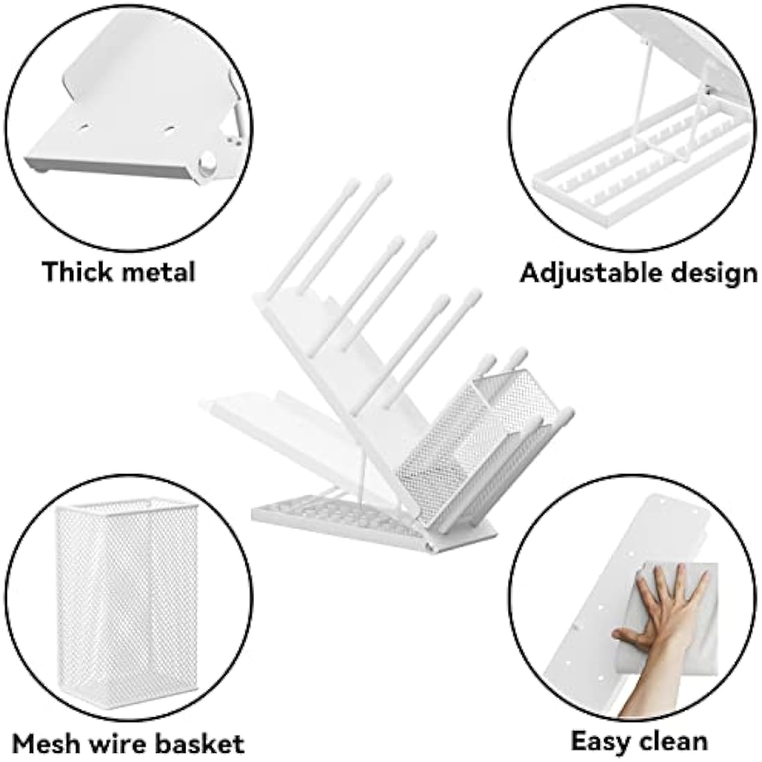 Ovicar Cup and Lid Holder - Adjustable 4 Compartment Disposable Cup Dispenser with Coffee Pod Straw Storage Basket for Bar Countertop Breakroom Metal White