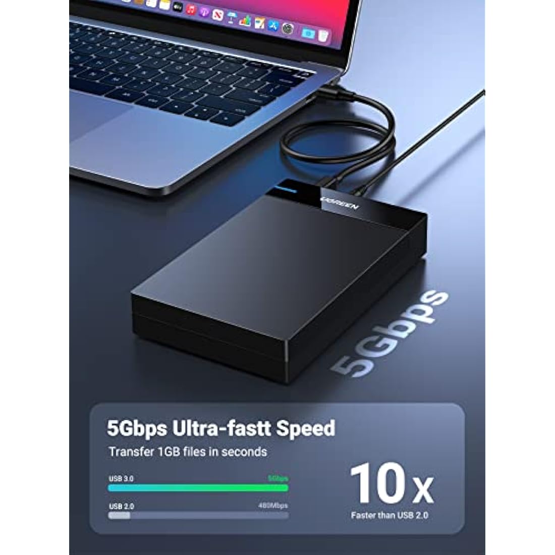UGREEN Hard Drive Enclosure, USB 3.0 to SATA HDD Caddy for 2.5 3.5 inch SSD HDD Disk up to 22TB with DC Power Adapter, Tool-free Lay-Flat Hard Drive Docking Station for Windows Linux macOS, PS4, Xbox