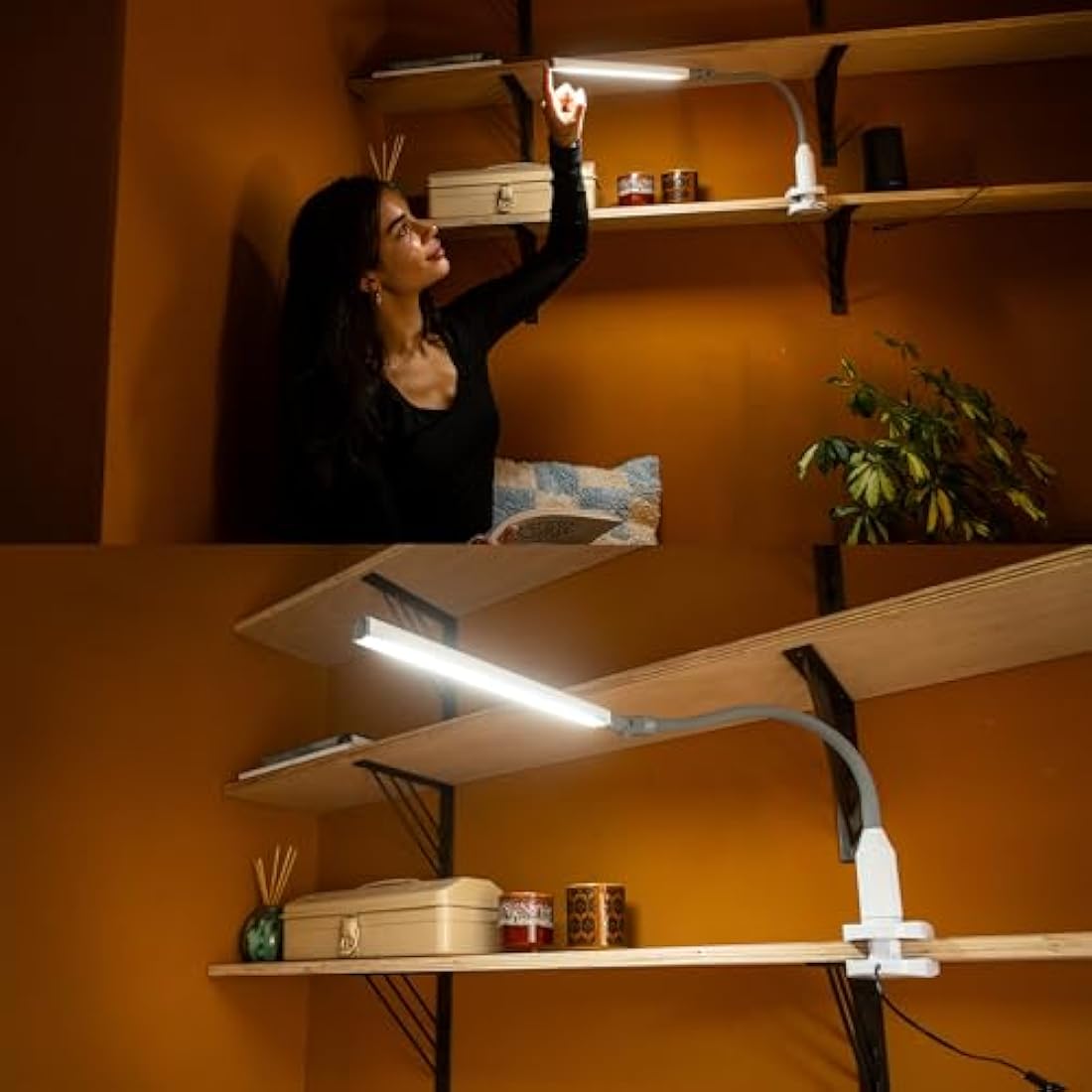 Daylight UnoPro™ Clamp Lamp - High CRI 95 LED (6,000K, 1150 Lux), Anti-Glare Shade, 4 Brightness Levels, Flexible Arm, Sturdy Clamp (White)