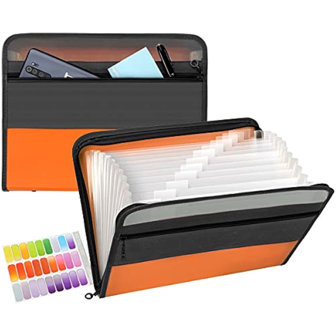 TRANBO 13 Pockets Expanding File Folder with Zipper Closure, A4 Plastic Document Wallet Organizer with Handy Front Pocket for Personal Office Stationary Storage