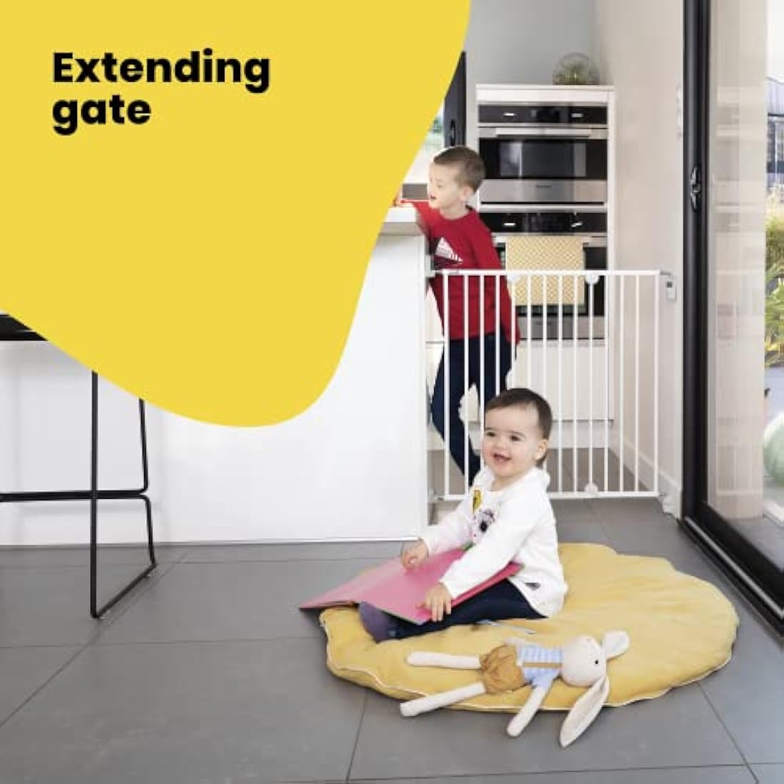 Safety 1st Wall Fix Extending, Safety Gate, Door and Stair Gate, Baby Gate also suitable for Dogs, Six Months to Two Years, Metal White (Pack of 1)