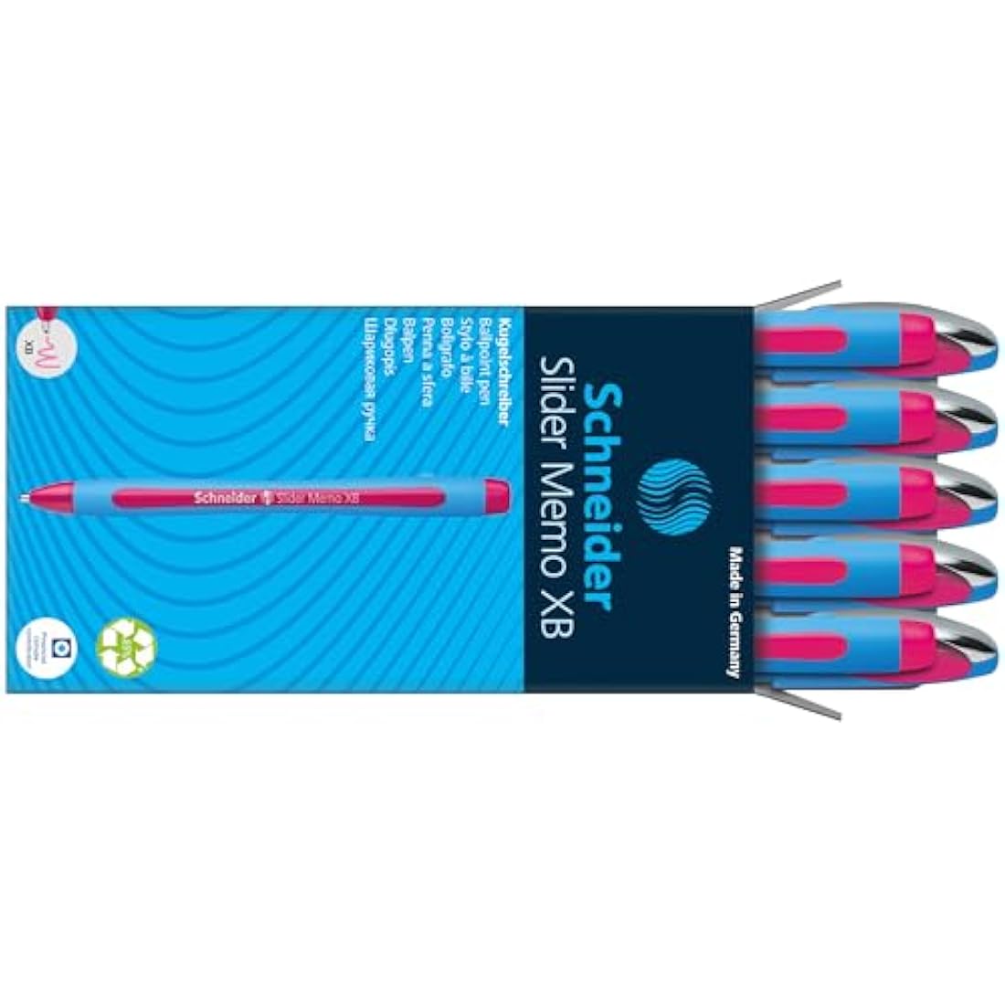 Schneider Slider Memo XB Ballpoint Pen Pink Ink Blue Barrel Pack of 10