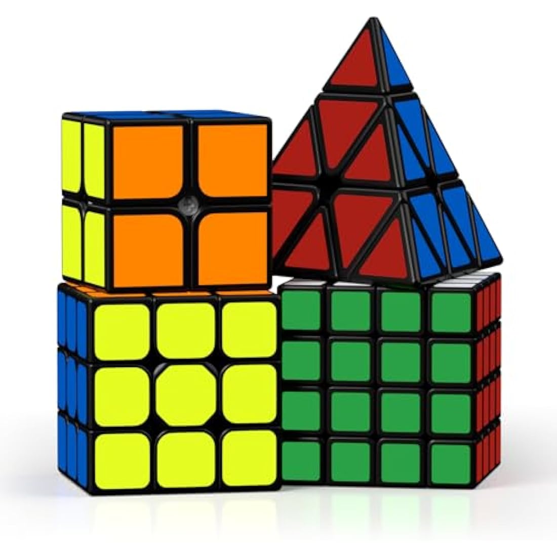 ROXENDA Speed Cube Set, 2X2 3X3 4X4 Pyramid Cube Original Fast with Instruction [4 Pack](Sticker Cube Set)