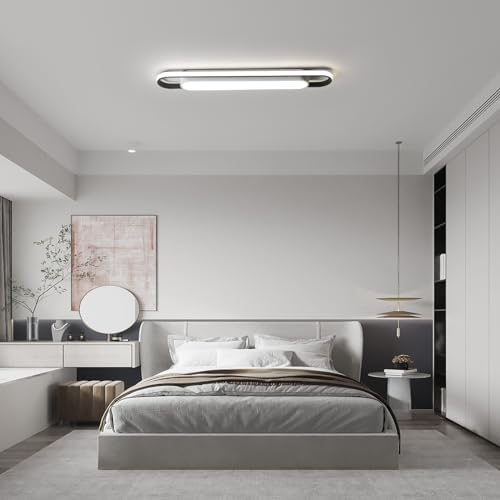 Modern LED Smart Ceiling Light, 72cm Flush Mount Linear Metal Ceiling Lamp, (5-40)x2W Dimmable for Living Room, Bedroom, Dining Room, Office, Hallway, Closet, Aisle