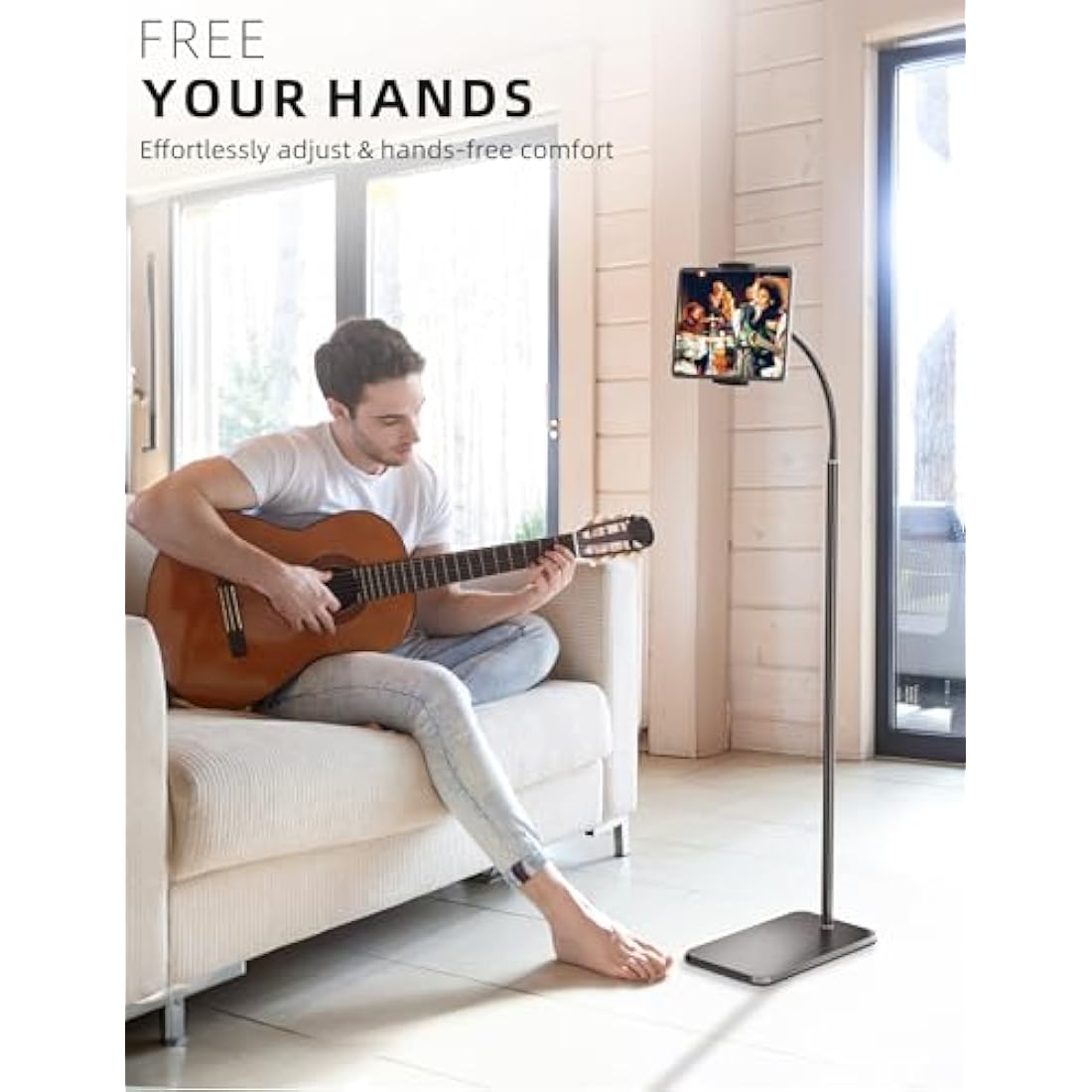 LanPavilion iPad Stand, Adjustable Metal Tablet Stand with Flexible Gooseneck, Compatible with iPad, Kindle, and Cell Phones (4.7''-13''), Ideal for Hands-Free Use