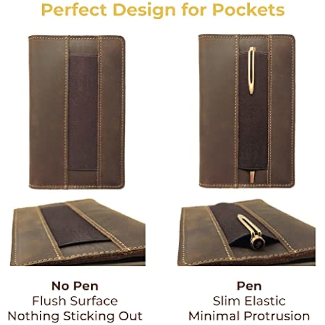 Leather Field Notes Cover, Moleskine Cahier Journal Cover | Handmade Vintage Leather Cover for 3.5" x 5.5" Brown Pocket Field Notebook & Small Notepad | Incl Pen + Field Note Booklet pen card holder