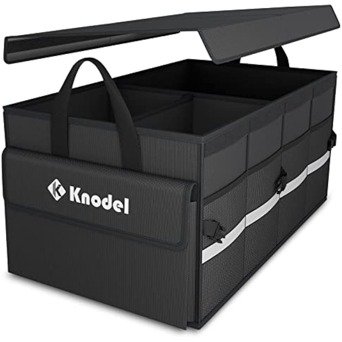 K KNODEL Car Boot Organiser with Foldable Cover, Car Storage Box and Bag, Large Boot Tidy, Car Organiser for Vehicle and Suv (Medium, Black)