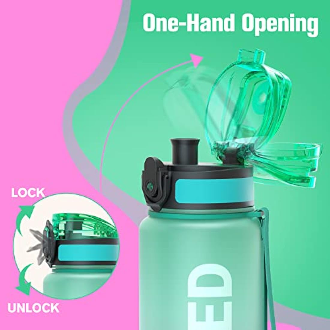 Sahara Sailor Leakproof Water Bottle 1L/500ML/750ML, Tritan BPA Free Motivational Sport Drinks Bottle with Clear Time Marker, Lock Cover, Easy Clean Brush, Durable for Gym, School, Cycling (1 Bottle)