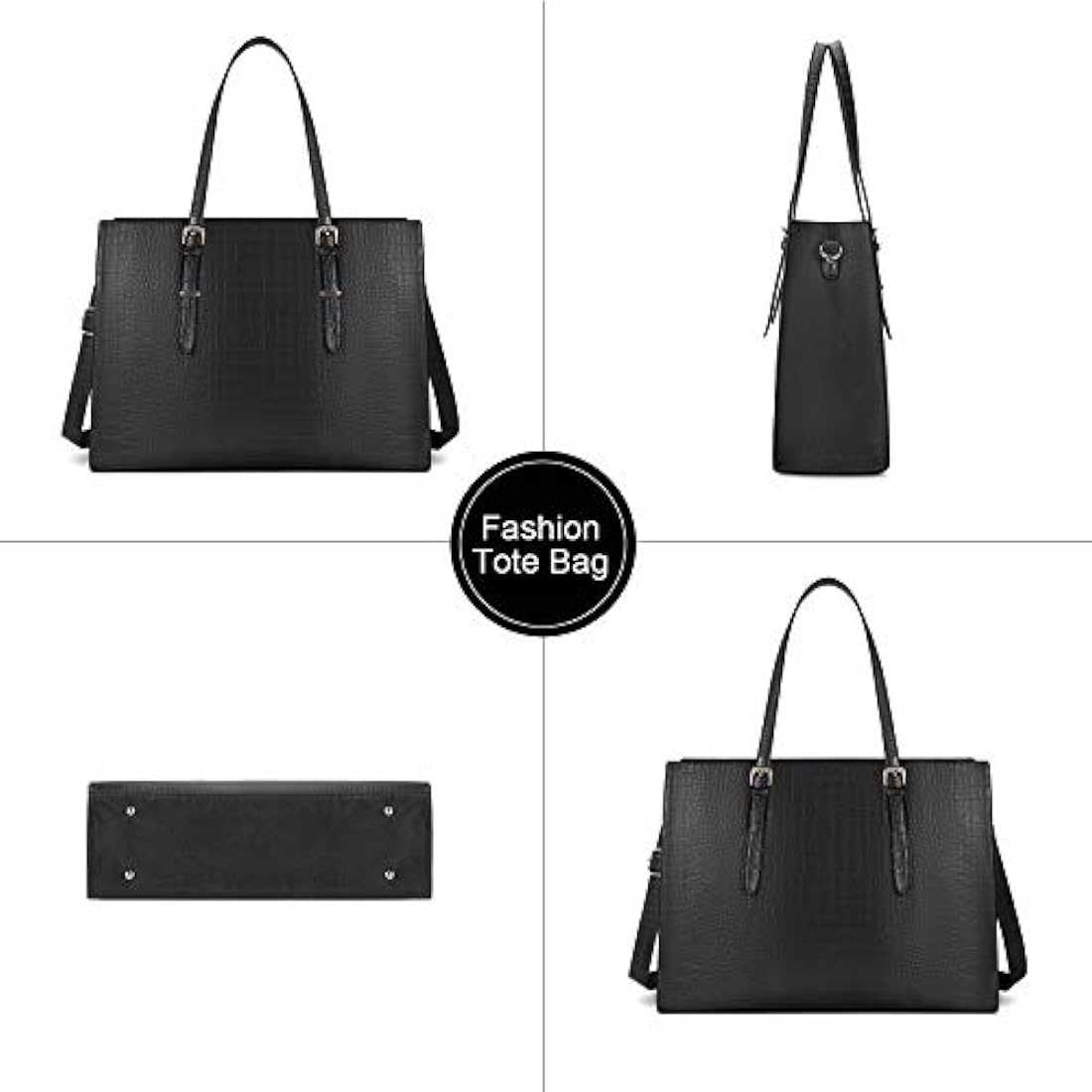 Lubardy Laptop Bags for Women Tote Bag 15.6 Inch Leather Large Ladies Handbag Work Bag Designer Business Shoulder Shopping Office Bag Black