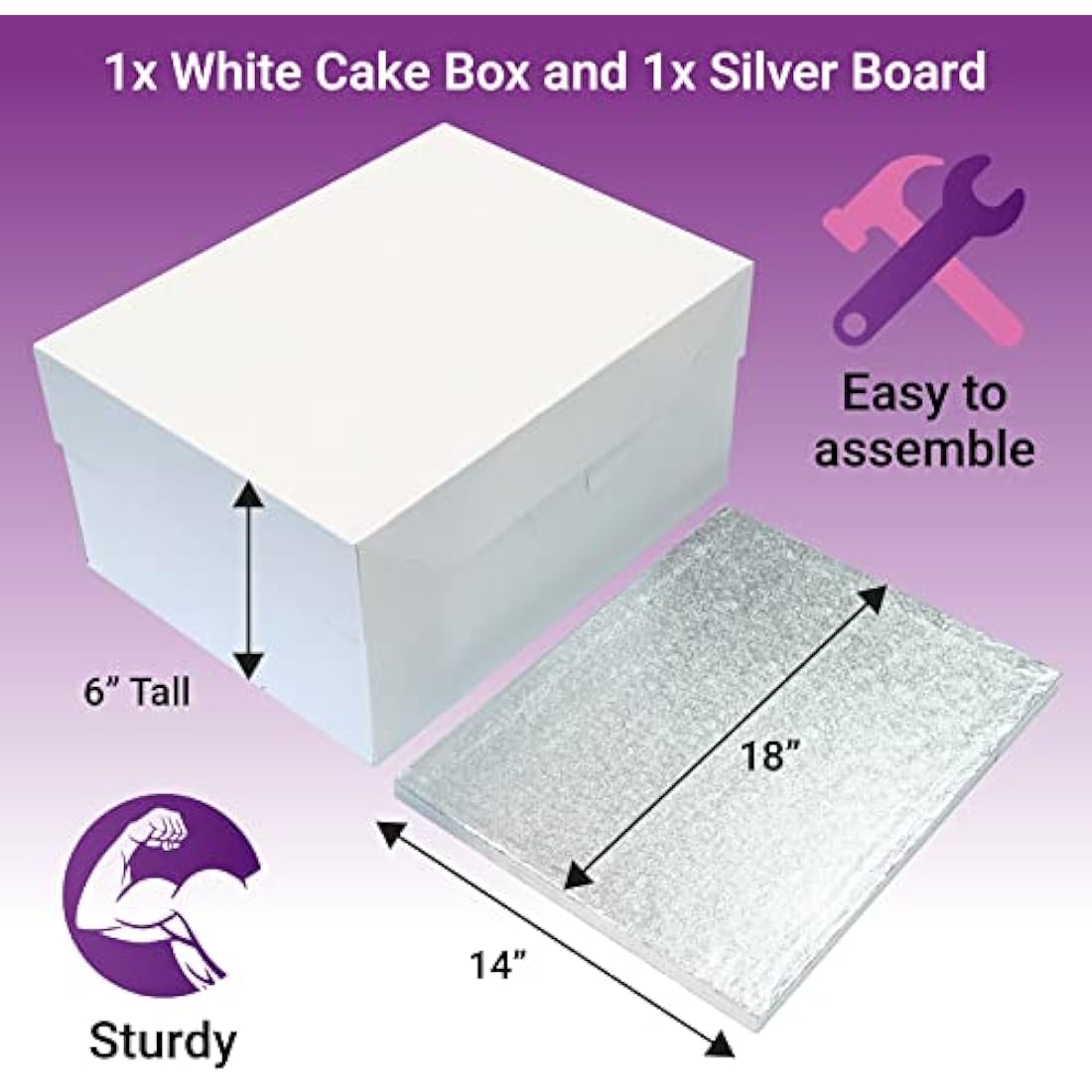 Culpitt 18" x 14" (457 x 355mm) Cake Board & White Cake Box Combo, Oblong Silver Fern Cake Drum With Matching Box, 0.5'' (13mm) Thick, Rectangular Cake Transport, Single Pack