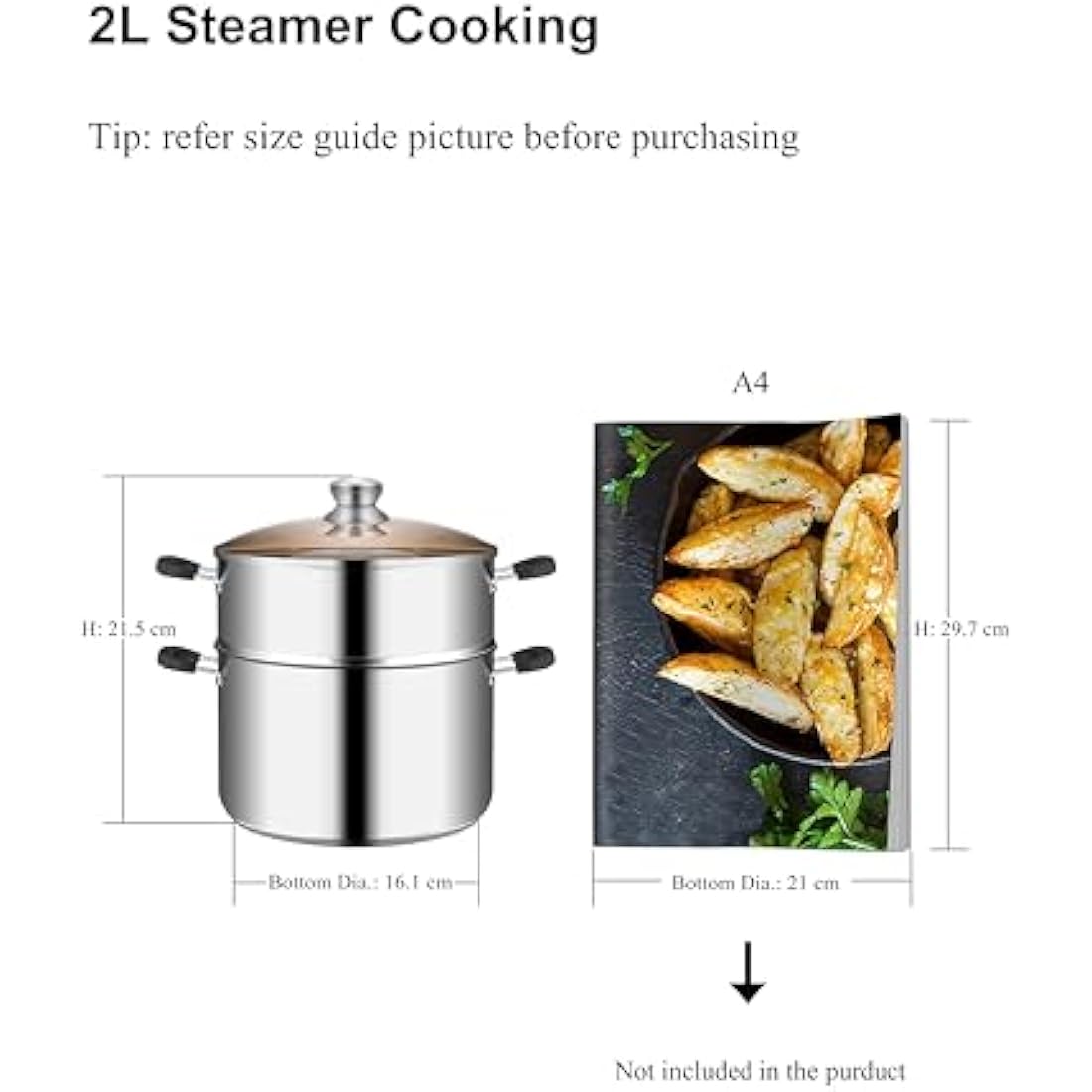 VENTION Stainless Steel Steamer Cooking 18cm for Induction Hob, Vegetable Steamer Pan, Couscous Pot 2 L