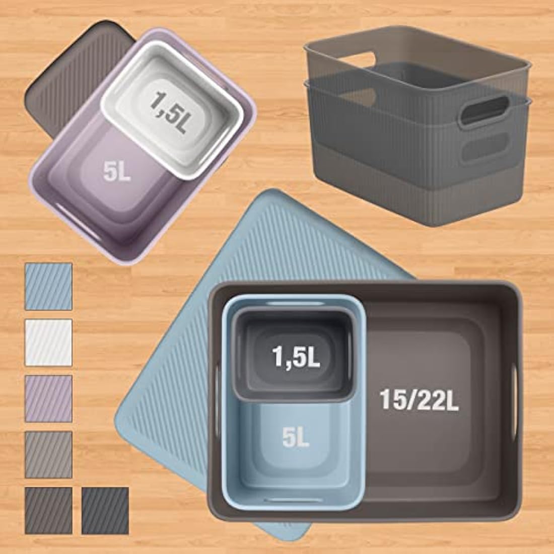 TATAY Set of 3 Baobab Organizer Boxes and 5L Lids, BPA-Free, Pergamon White, Medium, (1 x 5L, 2 x 1.5L)