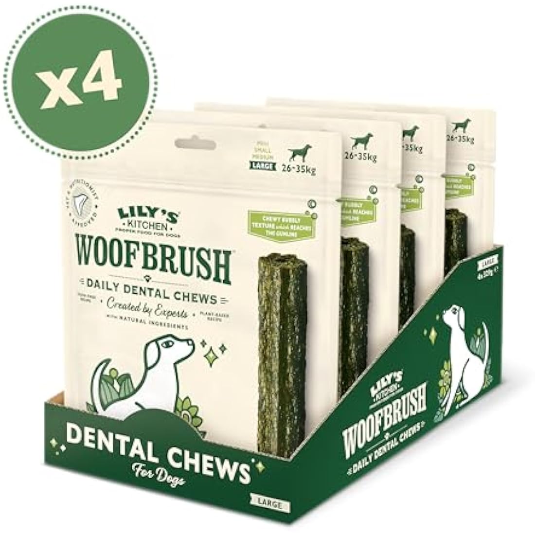 Lily's Kitchen Woofbrush Dental Chew - Natural Dental Sticks for Large Dogs (4 Packs of 7 Chews)