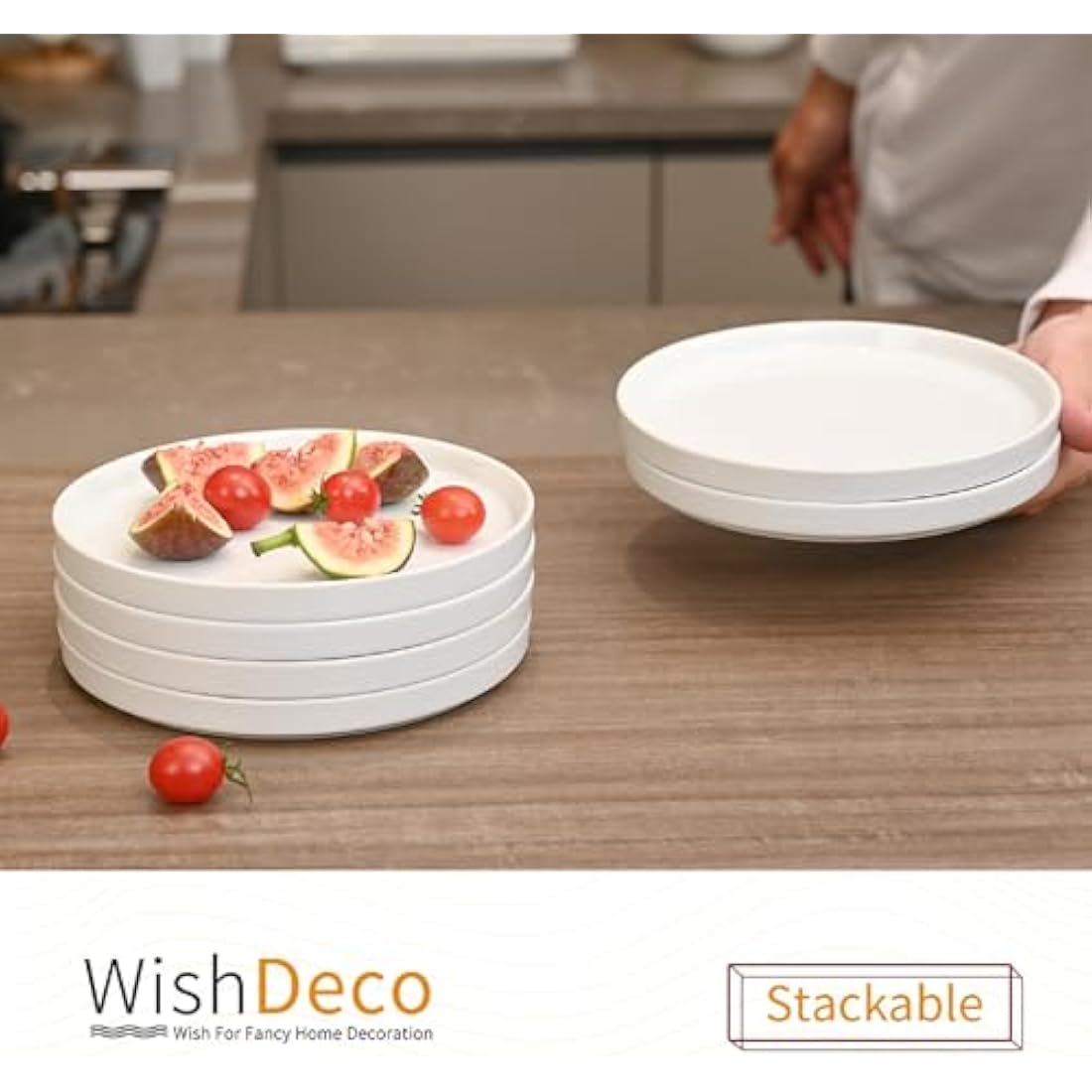 WishDeco Side Plates Set of 6, White Dessert Plates 18cm / 7 inch, Small Dinner Plate, Ceramic Serving Dishes for Cake, Salad, Tapas, Starter, Stackable
