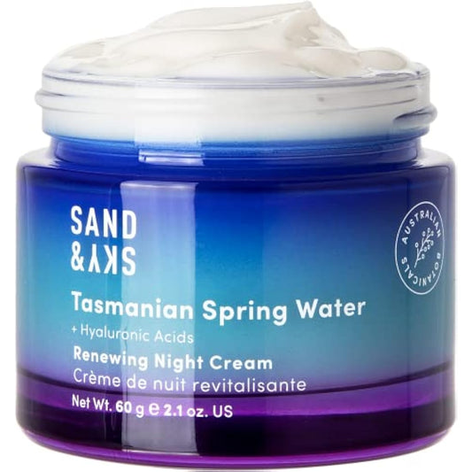 Sand & Sky Tasmanian Spring Water Deep Hydration Night Cream with 3x Hyaluronic Acid - Anti-Aging Repair Cream for Wrinkles, Boosts Collagen Production