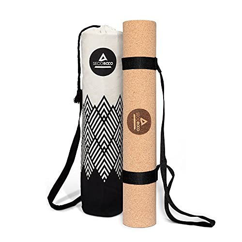 Yoga mat made of cork and rubber, 3mm thickness, environmentally friendly and non-slip materials, included durable yoga bag made of canvas