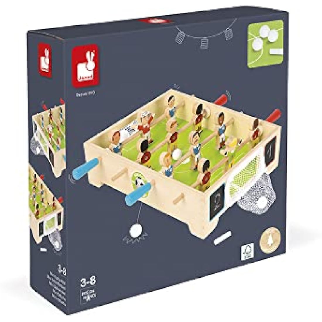 Janod - Champions Mini Wooden Table Football - For children from the Age of 3, J02070, Multicolored