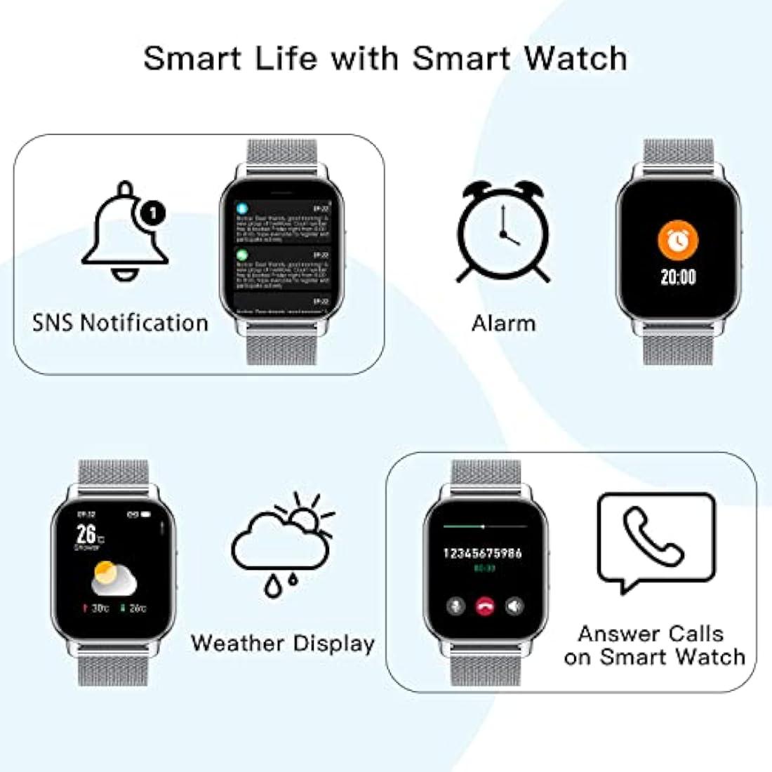 Popglory Smart Watch for Women Men Answer/Make Calls, 1.85" Smartwatch 44mm 2 Straps & Split Screen, 100+ Sports Fitness Watch with Blood Pressure/Oxygen/Heart Rate Monitor for iOS and Android