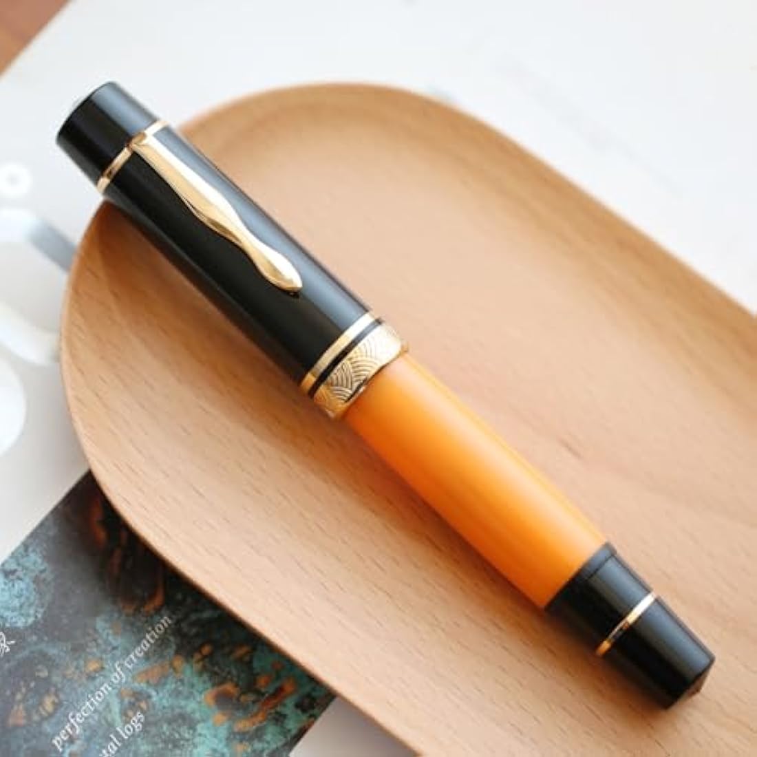 erofa Majohn P139 NO.8 Fine Nib Piston Fountain Pen with Box, Brass Piston System Large Capacity Writing Pen, Black Yellow
