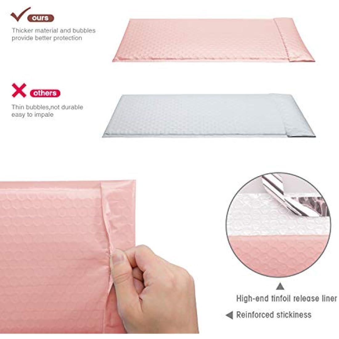 Switory 50Pcs Poly Bubble Mailers, 10.2x17.7cm Padded Envelopes Bubble Lined Wrap Polymailer Bags for Shipping Packaging Mailing Self Seal, Pale Pink (Outside Size: 10.2x22.3cm)