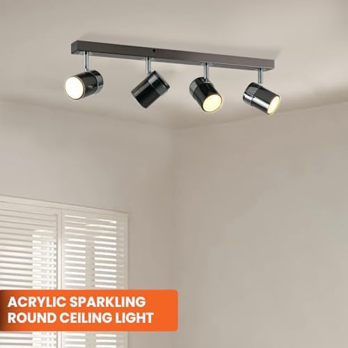 UKEW Modern 4 Way Ceiling Spotlight - Straight Bar Lighting with Adjustable Heads - Stylish Spotbar GU10 LED Light for Kitchen Living Room (Black)