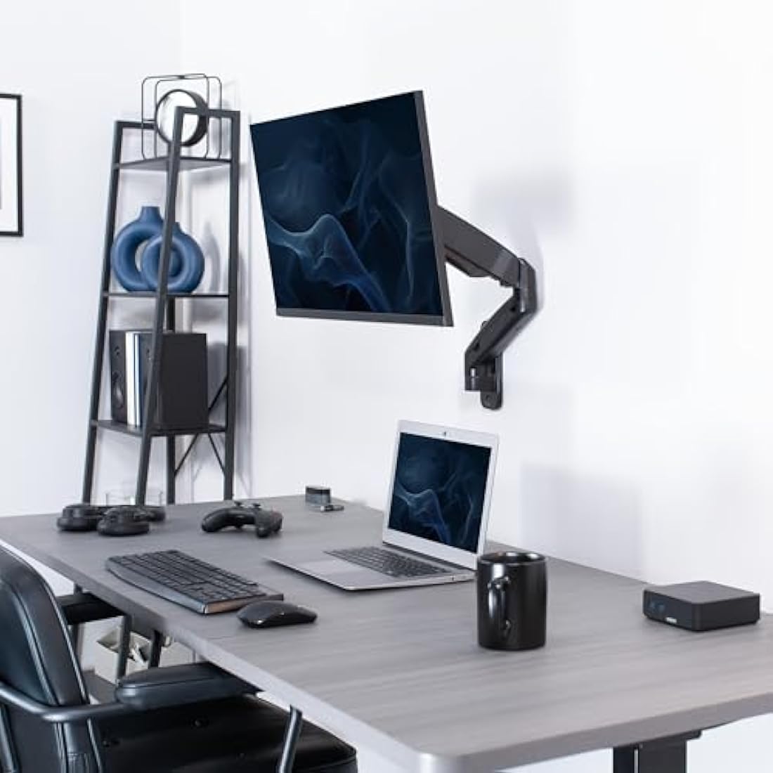 VIVO Height Adjustable Pneumatic Extended Arm Single Monitor Wall Mount, Full Motion Articulating, Fits 17 to 27 inch Screen, Black, MOUNT-V001G