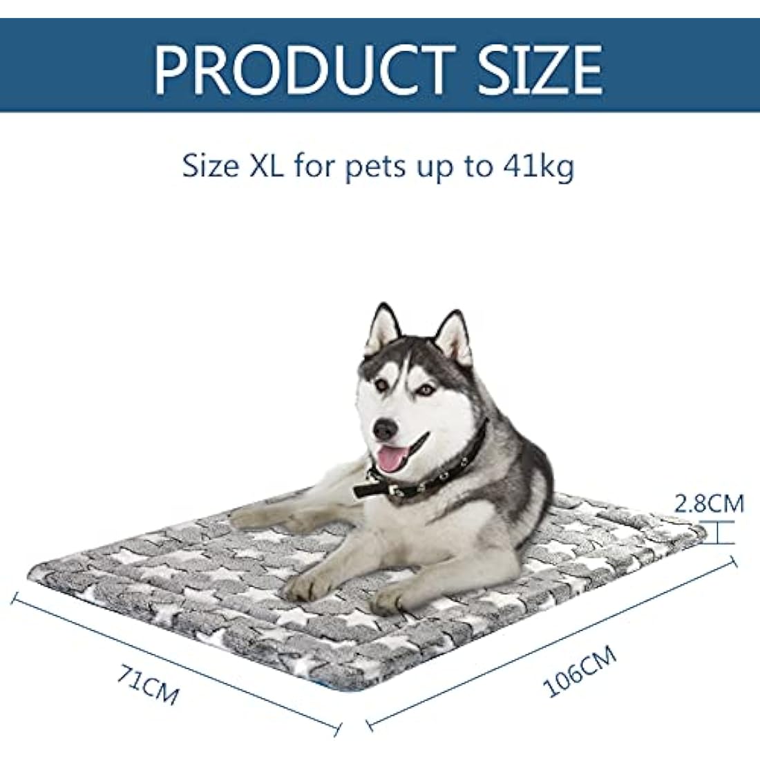 KROSER Dog Bed Mat - Reversible Cool & Warm, 106x71cm, Machine Washable, High Density Foam, Extra Large Dogs, Grey Blue
