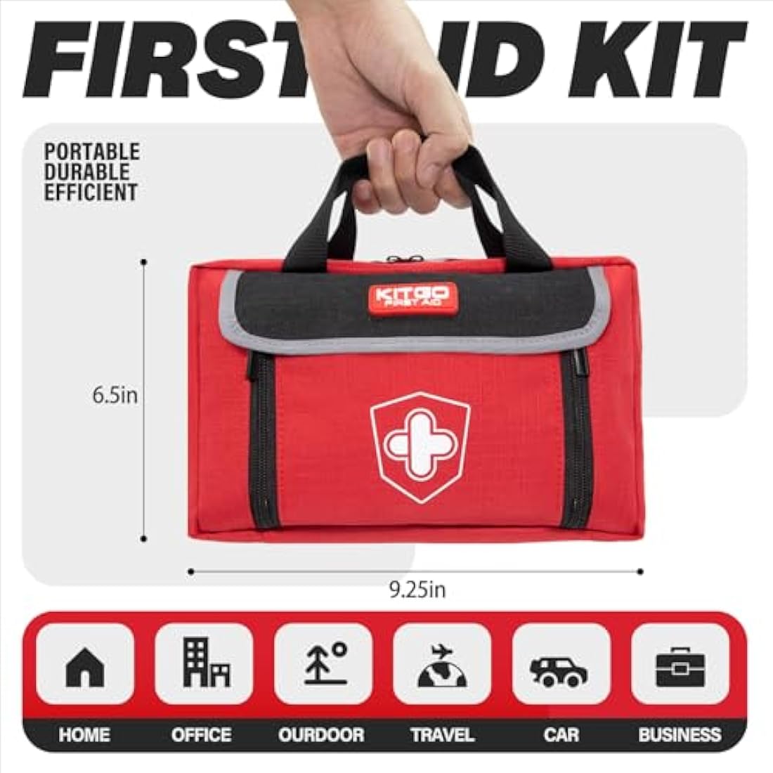 Kitgo Small First Aid Kit 214 Piece Any Emergencies, Ideal for Home, Survival, Camping, Hiking, Hunting, Office, Car, Outdoor (Red)