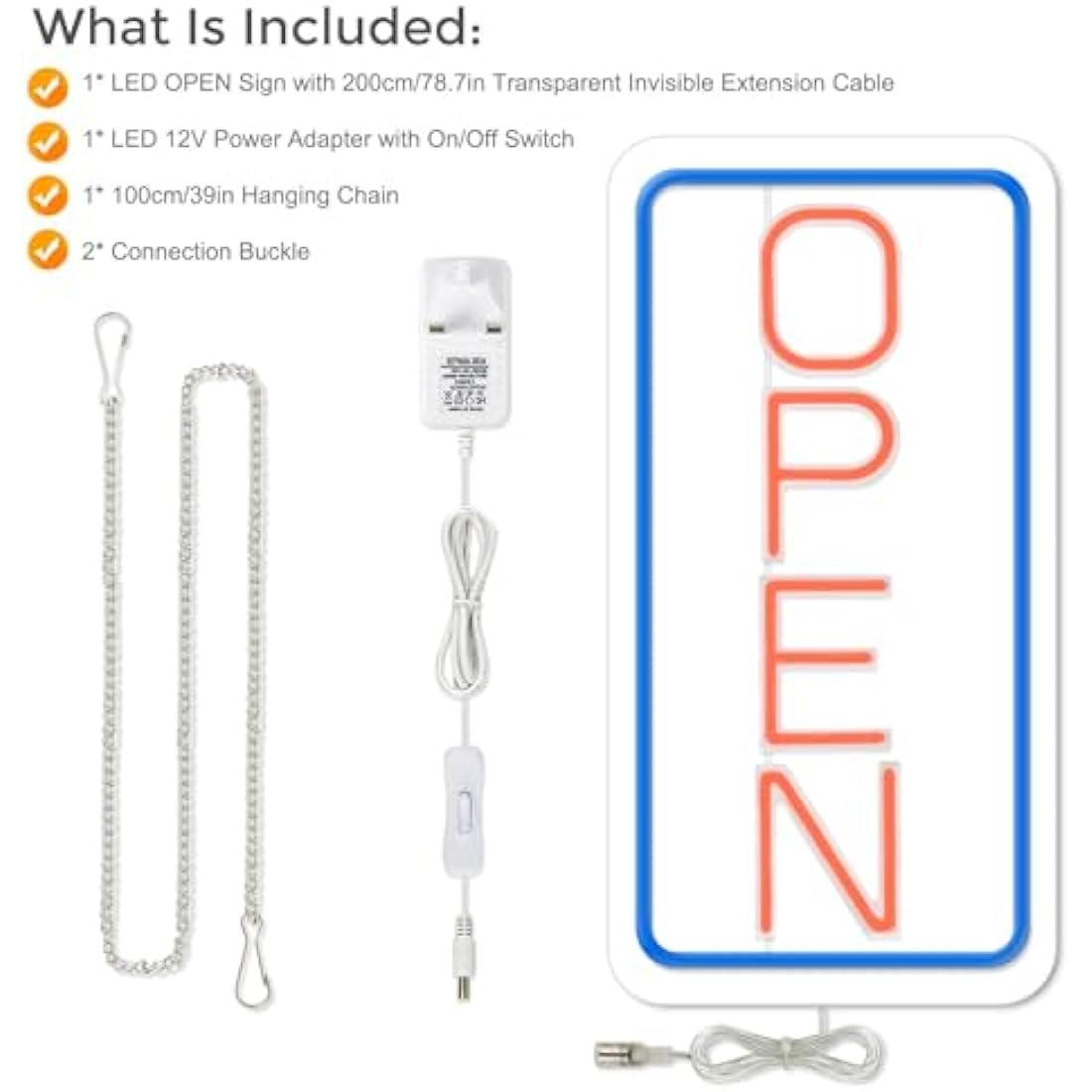 LightingWill LED Neon Open Sign, 23"x 12" Ultra Bright Open Signs for Business, Light Up Signs for Business Window, Coffee Shops, Stores, Restaurants Bars Hotel, Blue/Pink, Vertical