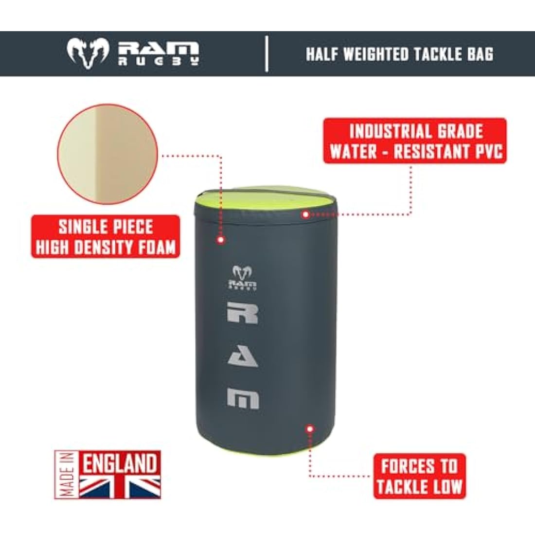 Ram Rugby Weighted Half Tackle Bag & Ram Ring - UK Made for Durability - Suitable for Adults & Youths