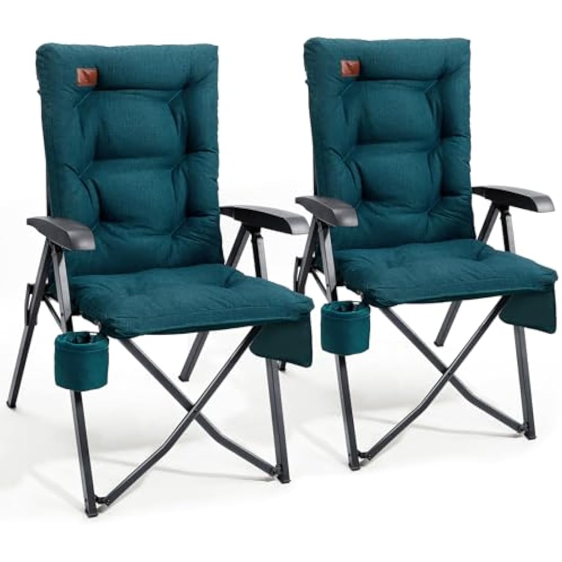 EVER ADVANCED Luxury Camping Chairs 2 Set for Adults Heavy Duty High Back Oversized Folding Garden Chair Comfy Padded 6cm Loadable 150kg Cam Adjustable Dining Chairs 4-Position Recliner Green
