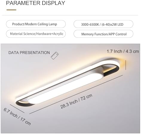 Modern LED Smart Ceiling Light, 72cm Flush Mount Linear Metal Ceiling Lamp, (5-40)x2W Dimmable for Living Room, Bedroom, Dining Room, Office, Hallway, Closet, Aisle